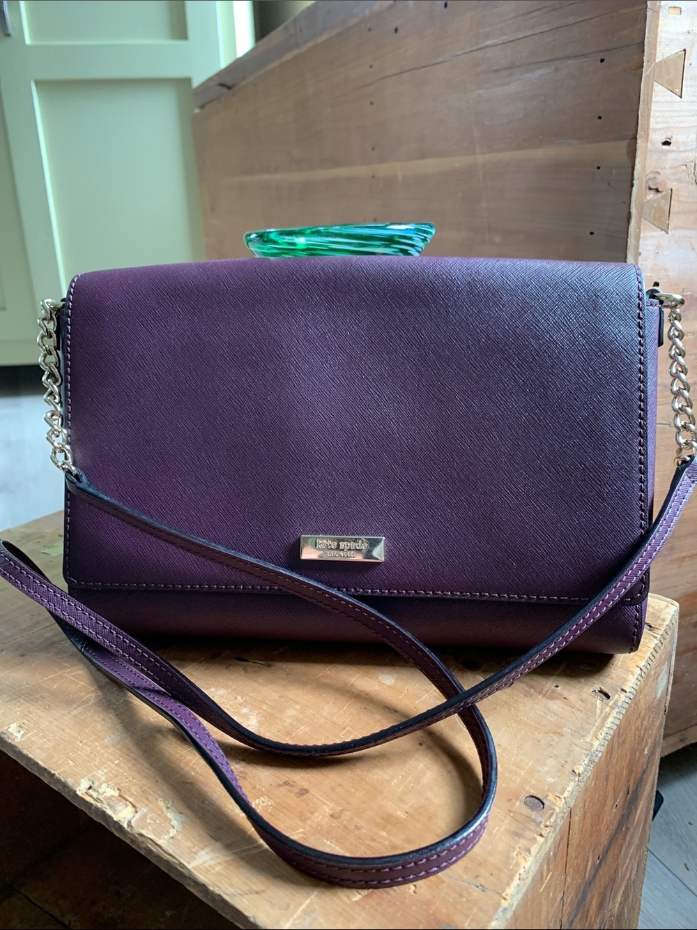 kate spade Plum Saffiano Leather Crossbody with Gold Chain